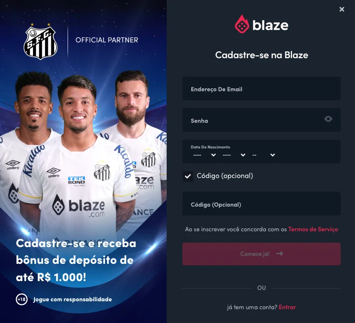 Cadastre-se na Blaze