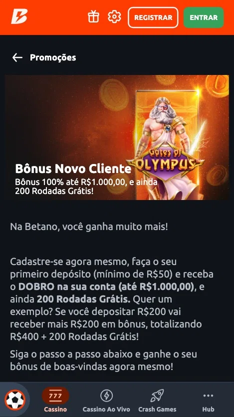 Betano Bônus Novo Cliente