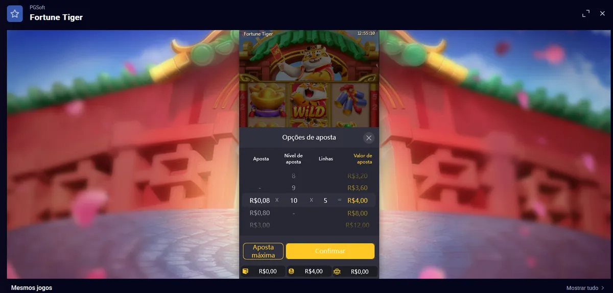 Fortune Tiger Configuração de Aposta
