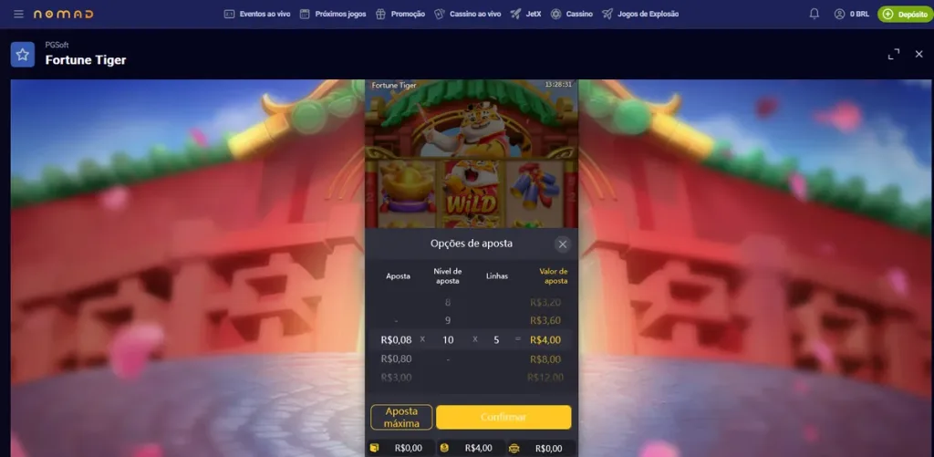 Nomad Fortune Tiger Configuração de
Aposta