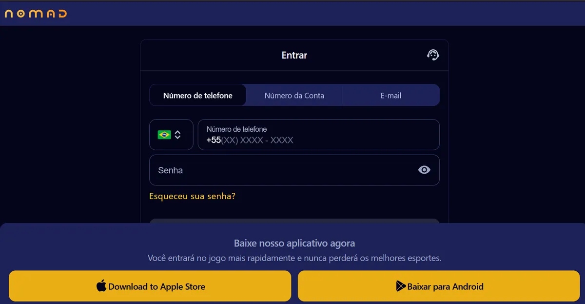 Nomad Login no Cassino